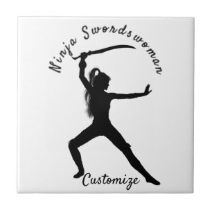 Azulejo De Cerâmica Ninja Swordswoman Silhouette Thunder_Cove