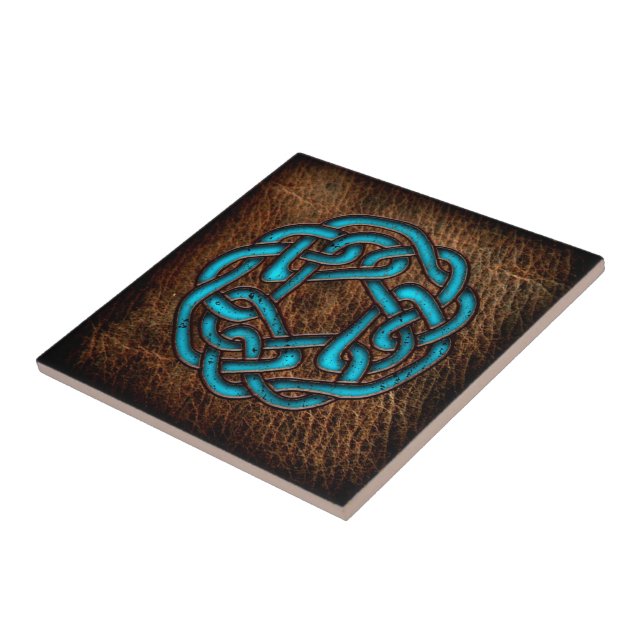 Azulejo De Cerâmica Nó celta azul místico no couro (Lateral)