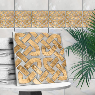 Azulejo De Cerâmica Nó celta - Mãe de Pérola e Dourada