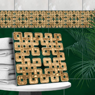 Azulejo De Cerâmica Nó celta - malaquite e ouro