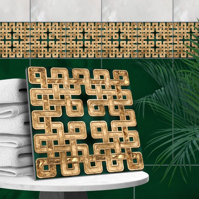 Azulejo De Cerâmica Nó celta - malaquite e ouro (Criador carregado)