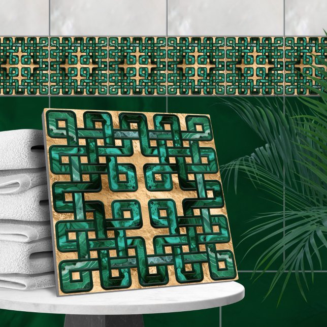 Azulejo De Cerâmica Nó celta - malaquite e ouro (Criador carregado)