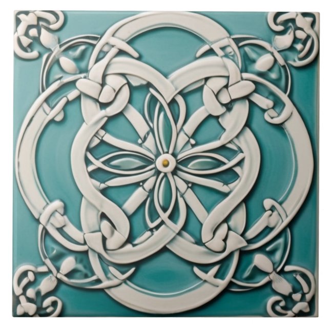 Azulejo De Cerâmica Nó Celular Inspirou Turquesa e Flor Branca (Frente)