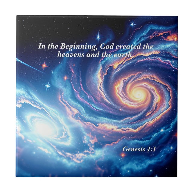 Azulejo De Cerâmica No começo, Deus e Criação Verso (Frente)