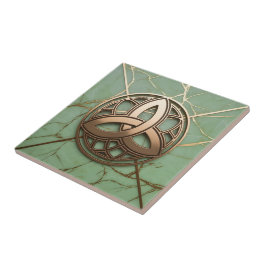 Azulejo De Cerâmica Nó da Trindade Celta em Veias Douradas de Mármore