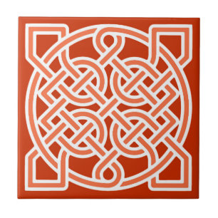 Azulejo De Cerâmica Nó do Marinheiro Celta, Laranja-mandarim e branco