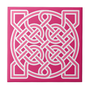 Azulejo De Cerâmica Nó do Marinheiro Celta, Rosa de Fuchsia e Branco