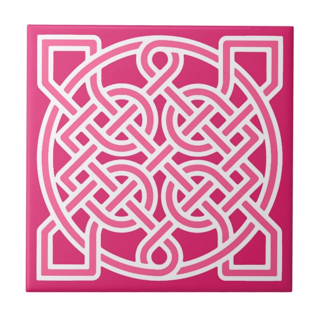 Azulejo De Cerâmica Nó do Marinheiro Celta, Rosa de Fuchsia e Branco (Frente)