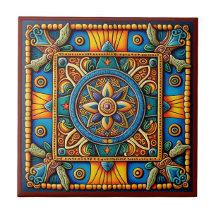 Azulejo de cerâmica no estilo Huichol mexicano 2/1