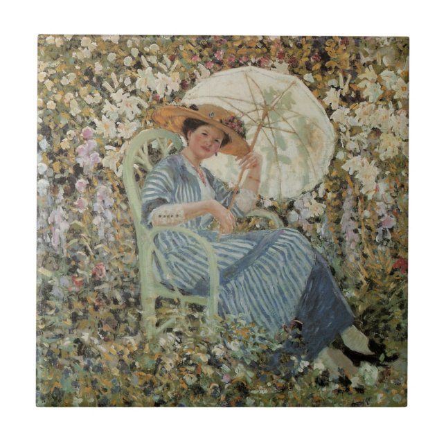 Azulejo De Cerâmica No Jardim, Giverny de Frederick Frieseke (Frente)
