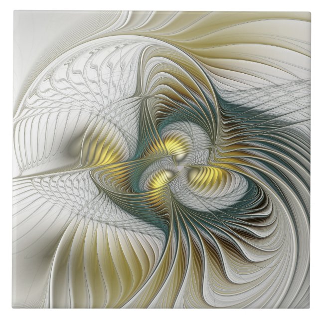 Azulejo De Cerâmica Nobre Ouro Teal Abstrato Fantasy Arte Fractal (Frente)