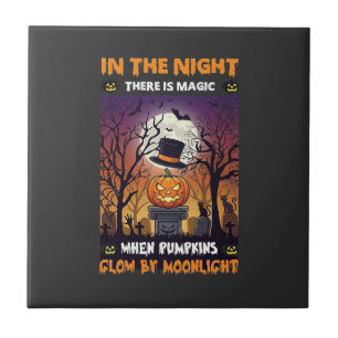 Azulejo De Cerâmica Noite Cemitério Lua Chapéu Alto Abóbora de Hallowe