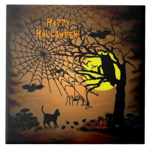 Azulejo De Cerâmica Noite de Halloween, Feliz Halloween!