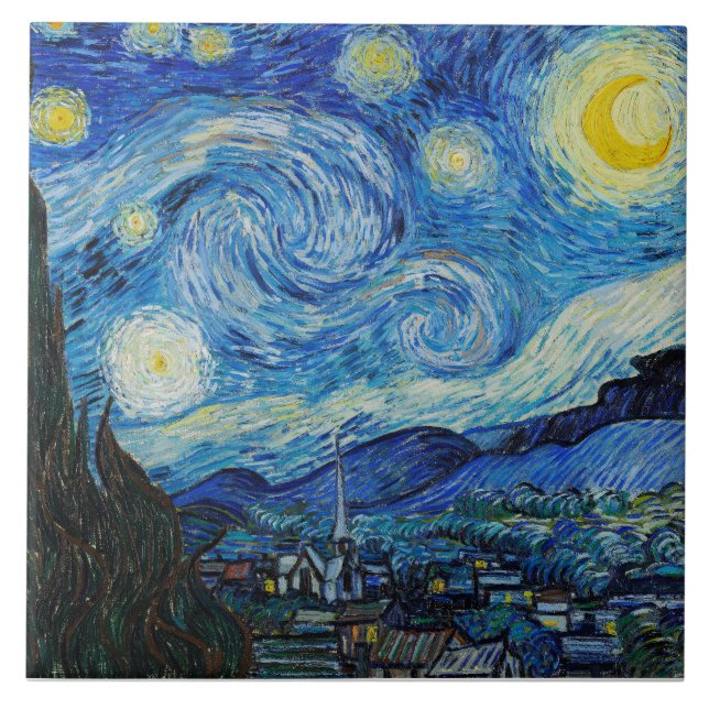 Azulejo De Cerâmica Noite Estrelada, Van Gogh (Frente)