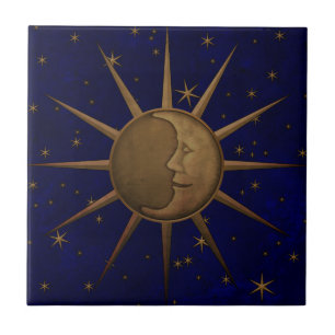 Azulejo De Cerâmica Noite estrelado da lua celestial de Sun