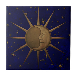 Azulejo De Cerâmica Noite estrelado da lua celestial de Sun