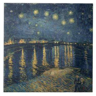 Azulejo De Cerâmica Noite estrelado de Vincent van Gogh   sobre o