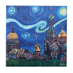 Azulejo De Cerâmica Noite estrelado em St Petersburg Rússia