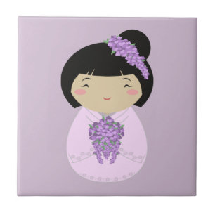 Azulejo De Cerâmica Noiva das glicínias de Kokeshi