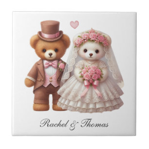 Azulejo De Cerâmica Noiva e Noivo Urso Teddy Fofo Casamento
