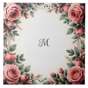 Azulejo De Cerâmica Nome Antigo Floral Francês Rosa Flores Moldura
