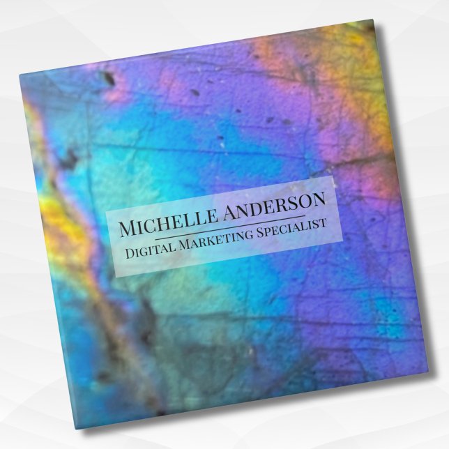 Azulejo De Cerâmica Nome Colorido Personalizado (Trendy Labradorite Crystal Stone Family Name ceramic tile)