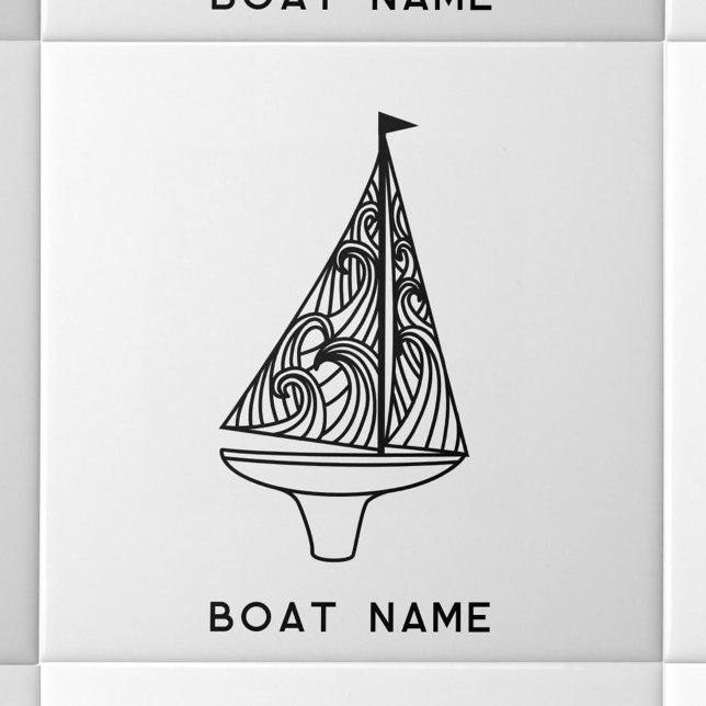 Azulejo De Cerâmica Nome da Embarcação de Navegação (Sailing boat with custom boat name text modern ceramic tile)