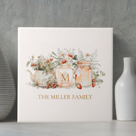 Azulejo De Cerâmica Nome da Família Botânica Floral Florestal Monogram