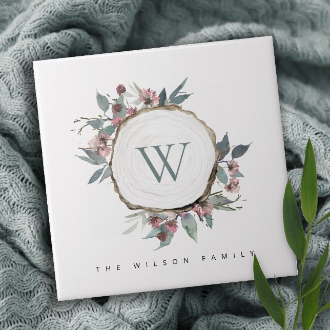 AZULEJO DE CERÂMICA  NOME DA FAMÍLIA DE MONOGRAMA BOTÂNICA DE TINTA DE  (Criador carregado)