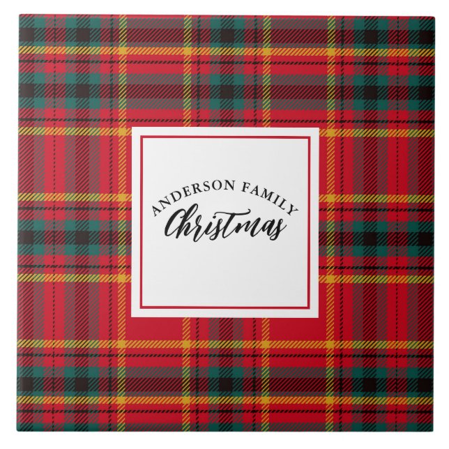 Azulejo De Cerâmica Nome da Família de Xadrezes de Natal Tartan (Frente)
