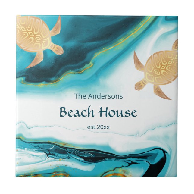 Azulejo De Cerâmica Nome da Família Tinta Branca de Tartarugas Dourada (Frente)