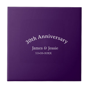 Azulejo De Cerâmica nome data do 30º aniversário de casamento roxo sim