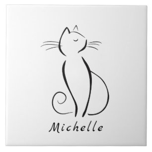 Azulejo De Cerâmica Nome de adicionar preto minimalista em branco