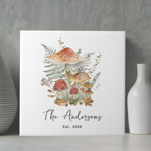 Azulejo De Cerâmica Nome de Família Personalizado Cogumelo Vintage