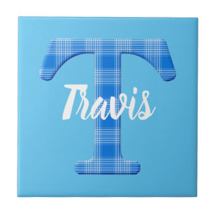 Azulejo De Cerâmica Nome de menino personalizado em Xadrez com Letra T