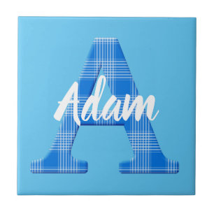 Azulejo De Cerâmica Nome de menino personalizado xadrez letra A