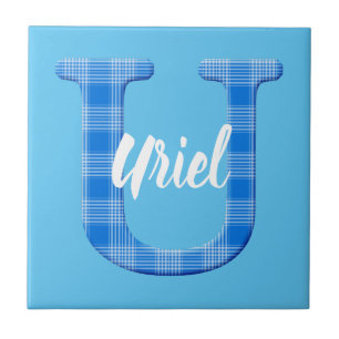 Azulejo De Cerâmica Nome de menino personalizado xadrez letra U