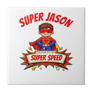 Azulejo De Cerâmica Nome de Super-Herói Infantil Personalizado & Super