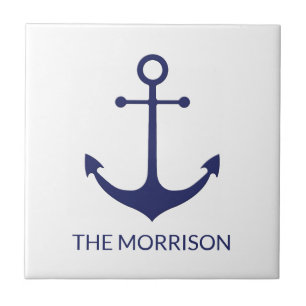 Azulejo De Cerâmica Nome do barco personalizado marinho da âncora náut