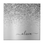 Azulejo De Cerâmica Nome do Glam do Monograma do Silver Glitter Metal<br><div class="desc">Folha de prata Folha de folha metálica Brilhante Brilhante Nome do Monograma de Metal e Azulejos de Cerâmica Iniciais. Isto faz o doce e perfeito aniversário de 16 anos, casamento, chá de panela, aniversário, chá de fraldas ou festa de solteira presente para alguém que ama luxo de luxo e estilos...</div>