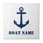 Azulejo De Cerâmica Nome do seu barco ou Nome da família Anchor Marinh<br><div class="desc">azulejos de cerâmica na moda com o nome personalizado do barco,  o nome da família ou outro texto,  uma âncora náutica personalizada em azul marinho em branco ou escolha cores de fundo para corresponder ao seu decor.</div>