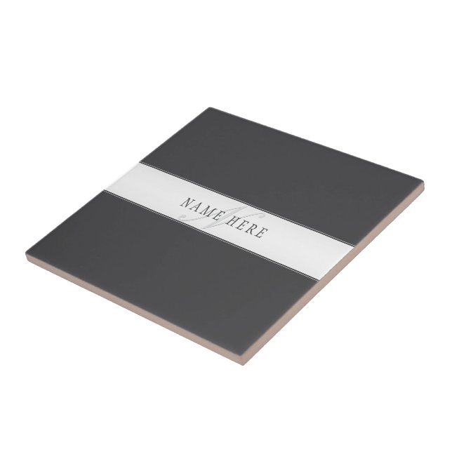 Azulejo De Cerâmica Nome Elegante e Monograma | Cinzas Escuras e Luzes (Lateral)