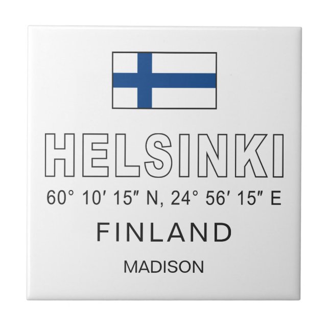 Azulejo De Cerâmica Nome Personalizado Coordenadas de Helsinque (Frente)