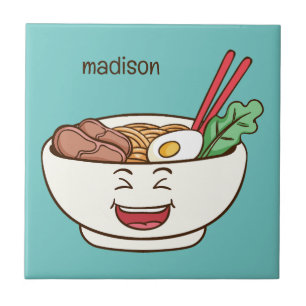 Azulejo De Cerâmica Nome Personalizado & Cor Cute Kawaii Macarrão