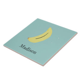 Azulejo De Cerâmica Nome personalizado da banana pintada em azul
