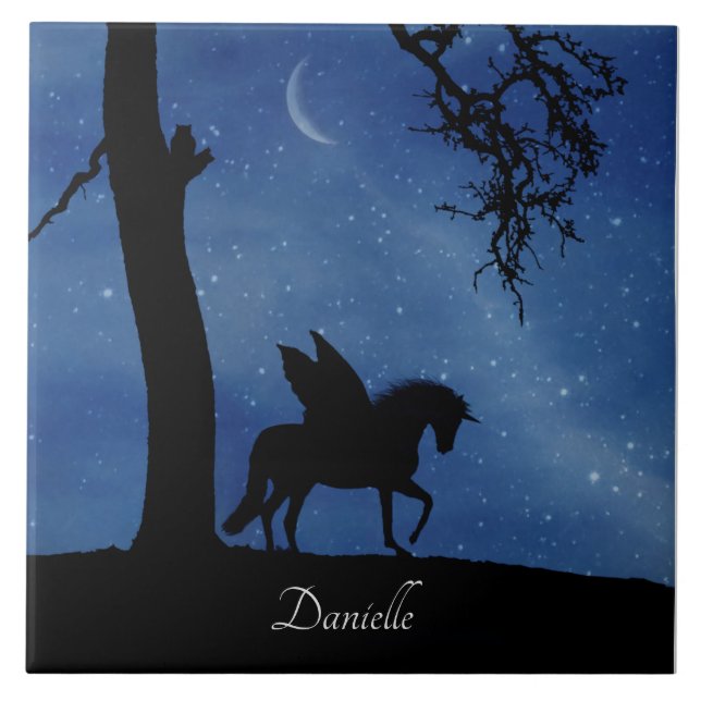 Azulejo De Cerâmica Nome Personalizado do Pegasus Unicorn para a Sala  (Frente)