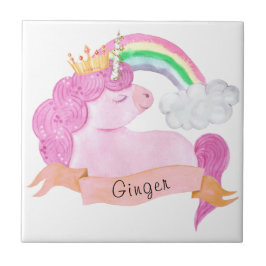 Azulejo De Cerâmica Nome Personalizado do 🌈 Rainbow Unicorn