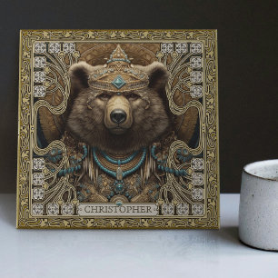 Azulejo De Cerâmica Nome Personalizado do Urso Espiritual Encantado