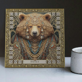 Azulejo De Cerâmica Nome Personalizado do Urso Espiritual Encantado