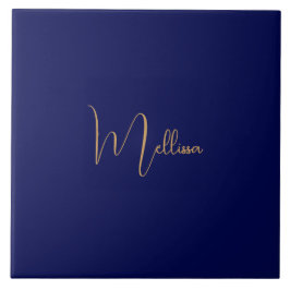 Azulejo De Cerâmica Nome personalizado minimalista azul